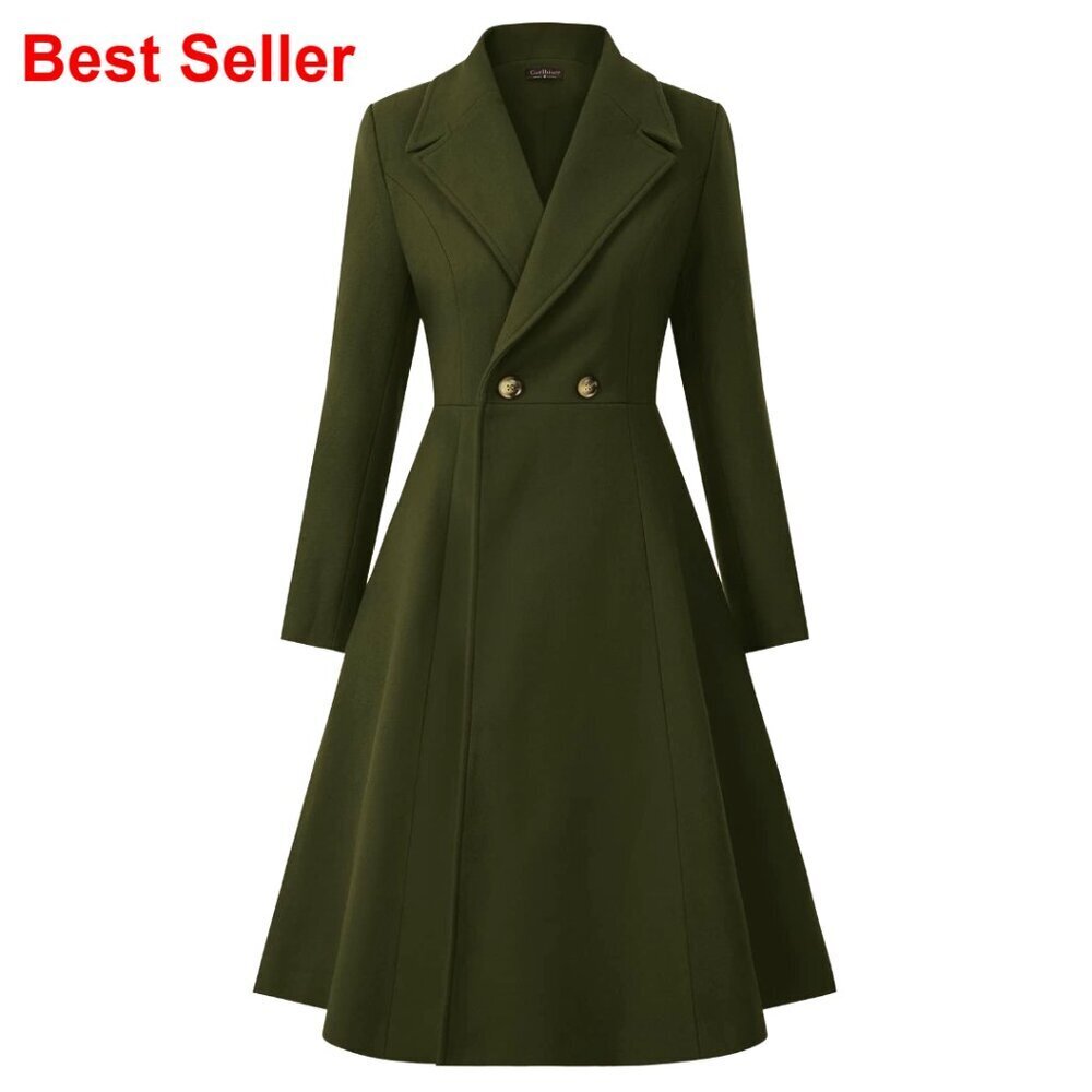 Women's Pea Coat Double Breasted A Line Long Trench Coat Winter Dress Coat